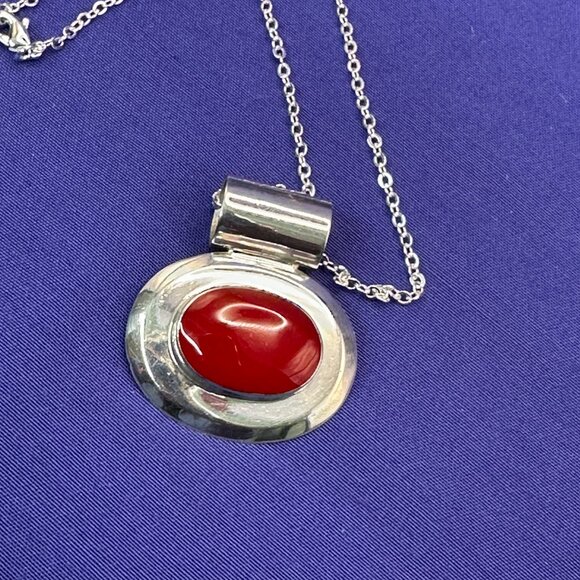 Sterling Silver Red Pendant on Silver-Plated Chain - Picture 8 of 14